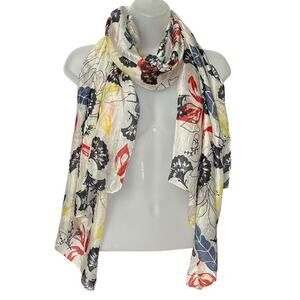 Galeries Lafayette Colorful Leaf-Print Lightweight Silk Long Rectangle Scarf